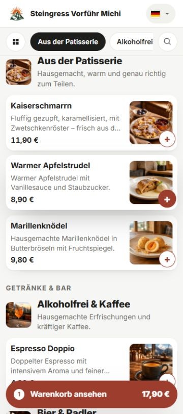 GASTON.ONE ORDER am Smartphone: Desserts und Getränke